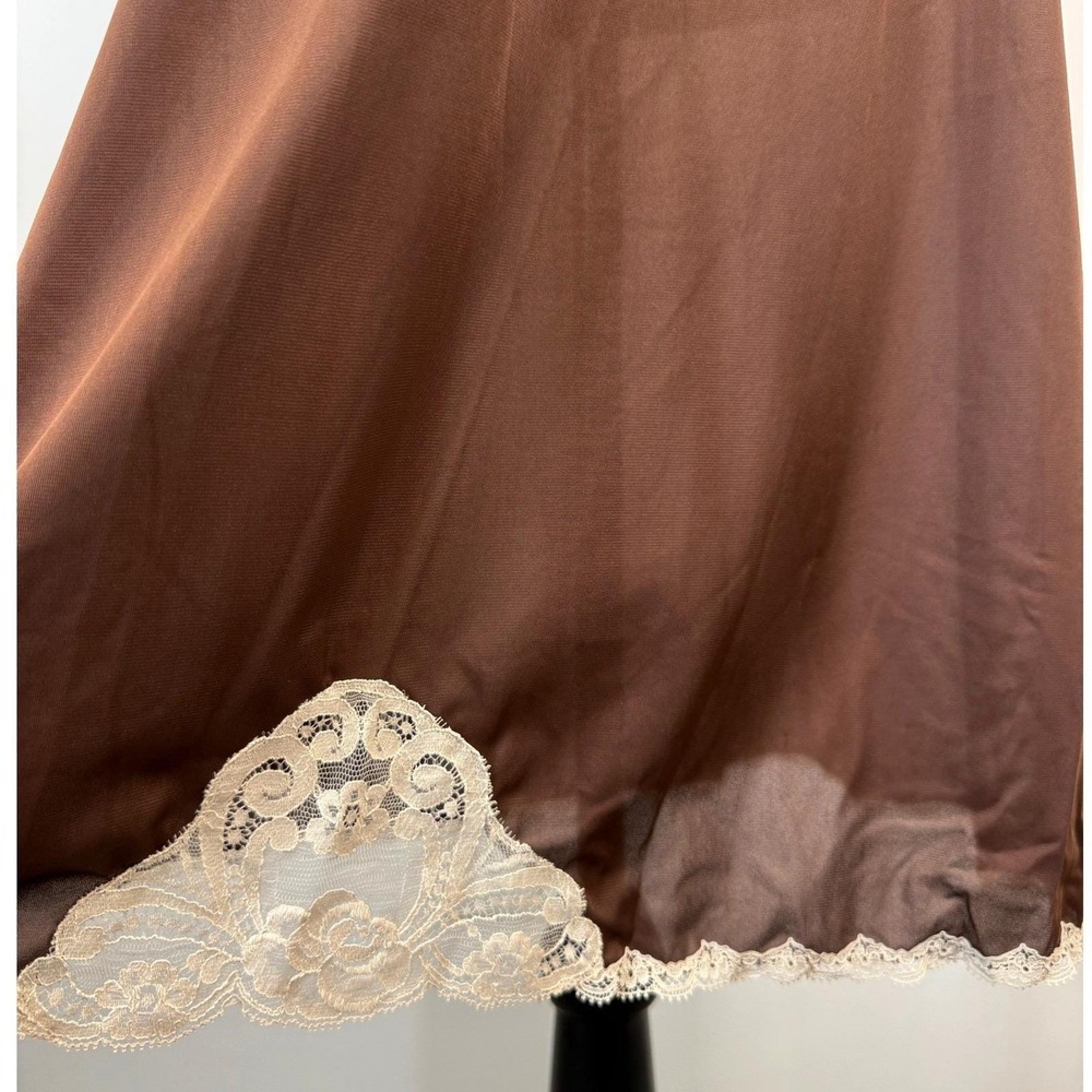 Vintage Vanity Fair Nylon Slip Dress Nightgown Womens S/M Brown Lace Trim - Picture 3 of 7